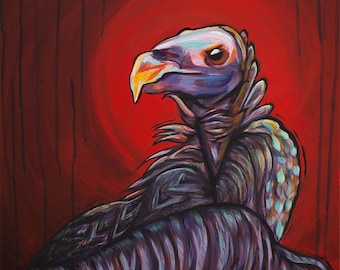 Vulture in Red - Signed Print 8" x 8"