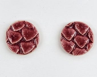 Red Ceramic Dragonscale Stud Earrings (stainless steel)