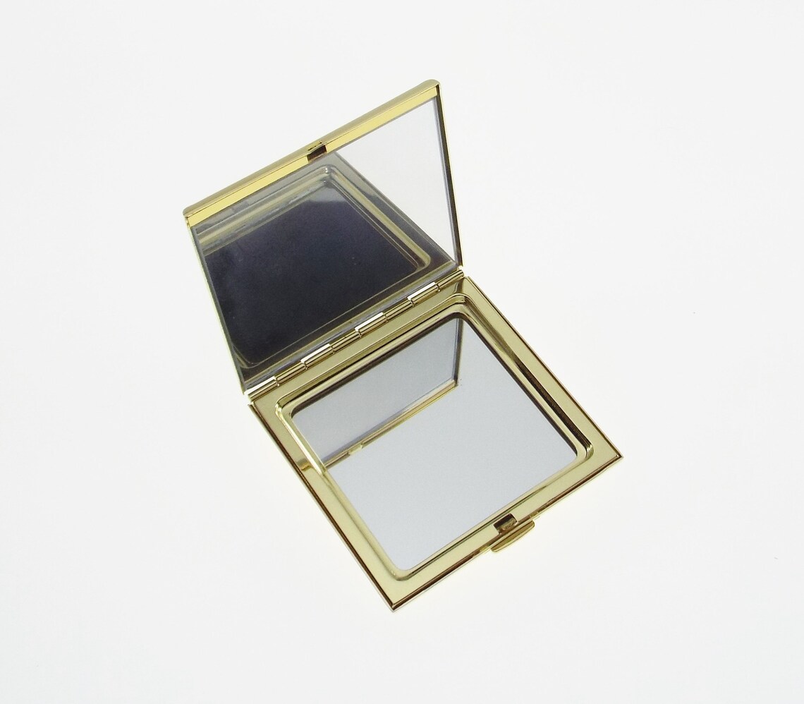 Personalized Compact Mirror Square Two Tone Gold Plated with Etsy