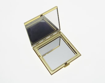 Personalized Compact Mirror Square Two Tone Gold Plated with Silver Top Engraved Purse Mirror  - Hand Engraved