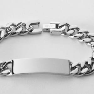 Personalized ID Bracelet Custom Engraved 8.5 Inch Solid Stainless Steel Designer ID Bracelet  - Hand Engraved