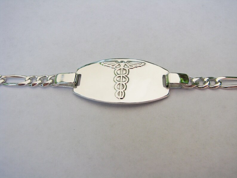 Custom Engraved Personalized Sterling Silver Medic Alert Bracelet 8 Inch Length Hand Engraved