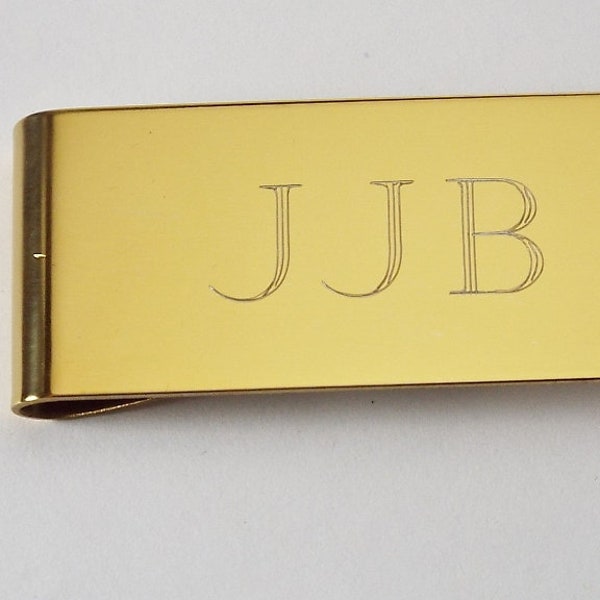 Custom Engraved Personalized Money Clip Gold Tone High Polish Wide  - Hand Engraved