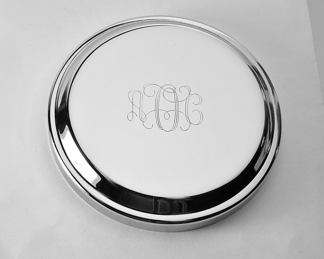 Custom Engraved Jewelry Box High Polish Round Silver Trinket Box Hand