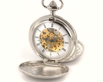 Pocket Watch Custom Engraved Personalized Mechanical Double Dust Cover Wind Up - Hand Engraved