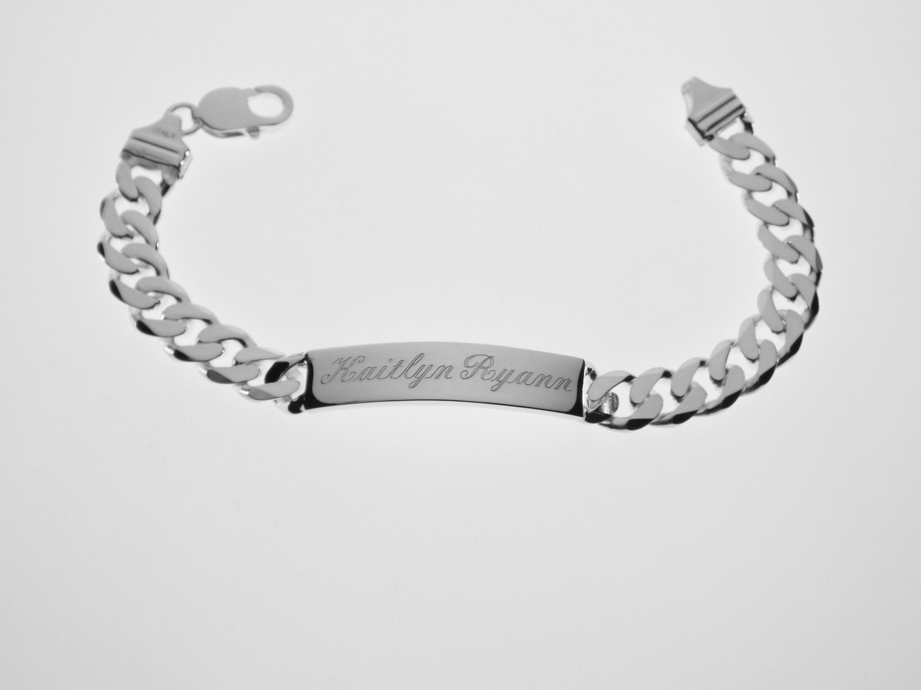 Custom Engraved ID Bracelet Sterling Silver 8 Inch Length Custom Engraved ID Bracelet Sterling Silver 8 Inch Length