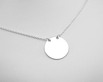 Monogram Necklace Sterling Silver Custom Engraved Personalized 7/8 Inch Round Disc with Adjustable Length Chain - Hand Engraved