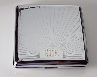 Personalized Cigarette Case Custom Engraved Kings Sun Ray Design Double Sided Case -Hand Engraved