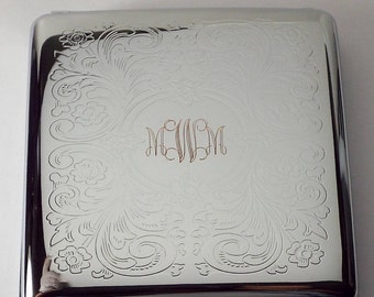 Cigarette Case Custom Engraved Personalized Double Sided King Size Scroll Design  -Hand Engraved