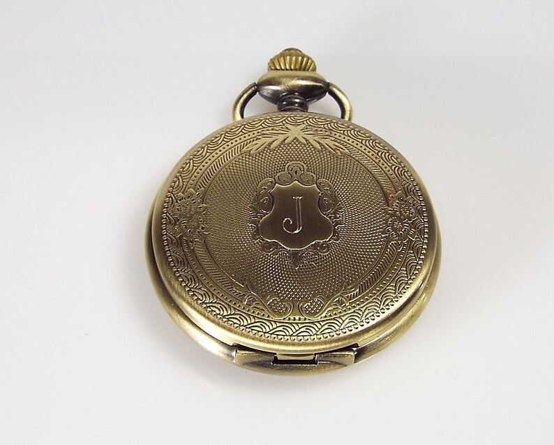 Engraved Pocket Watch Fancy Crest Cover Personalized Bronze Etsy