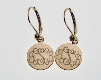 Monogram Earrings Personalized Petite 1/2 Inch Gold Filled Round Disc Choose Lever Back or Wires - Custom Engraved