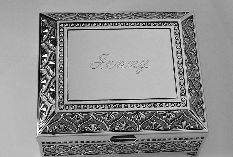 Custom Engraved Jewelry Box Personalized Silver Nickel Plated Etsy
