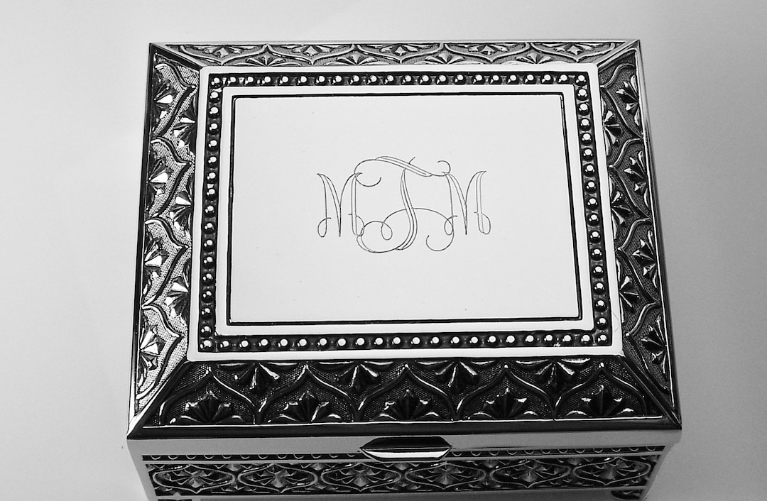 Custom Engraved Jewelry Box Personalized Silver Nickel Plated Floral