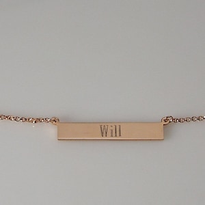 Personalized Thin Bar Rose Gold Plated Sterling Silver Name Necklace Custom Engraved  - Hand Engraved