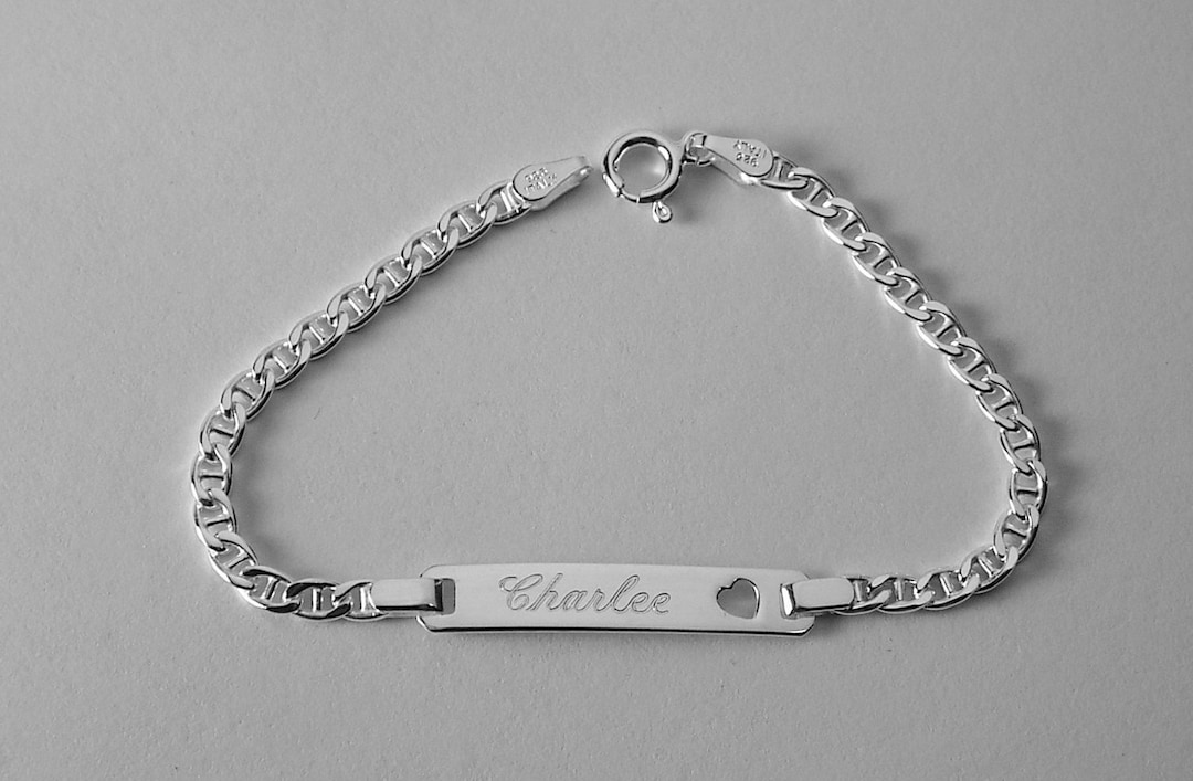 Custom Engraved ID Bracelet Personalized Sterling Silver 6 Inch Child's