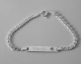 Custom Engraved ID Bracelet Personalized Sterling Silver 6 Inch Child's Size Anchor Link ID Bracelet - Hand Engraved