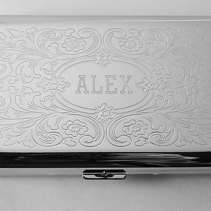 Custom Engraved Personalized 120s Cigarette Case Double Sided with Scroll Design  -Hand Engraved