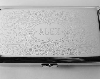 Custom Engraved Personalized 120s Cigarette Case Double Sided with Scroll Design  -Hand Engraved