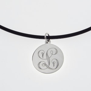 Ornate Initial Personalized Jewelry Custom Engraved Sterling Silver Round Disc Necklace - Hand Engraved