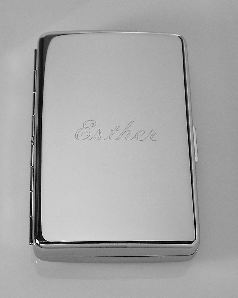 Custom Engraved Personalized Cigarette Case High Polish Double Sided 100s Size Hand Engraved image 3