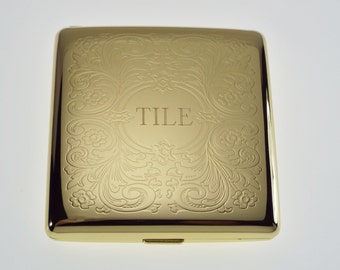 Personalized Golden Kings Cigarette Case Custom Engraved Double Sided Scroll Design  -Hand Engraved