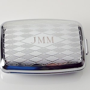 Pill Box Personalized Custom Engraved Diamond Pattern Silver Pill Box -Hand Engraved