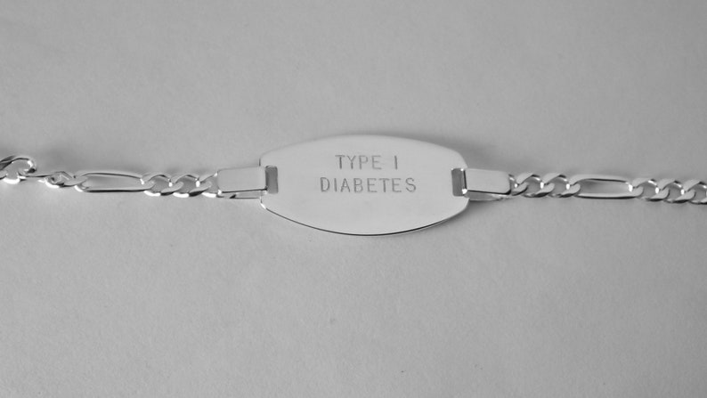 Custom Engraved Personalized Sterling Silver Medic Alert Bracelet 8 Inch Length Hand Engraved
