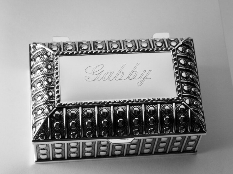 Custom Engraved Jewelry Box Personalized Silver Plated Beaded Etsy