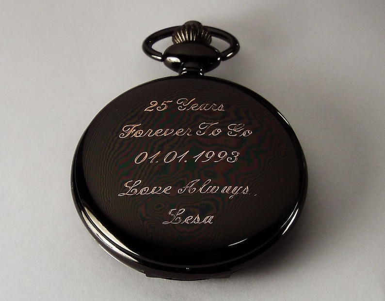 Pocket Watch Custom Engraved Personalized Gloss Black Etsy