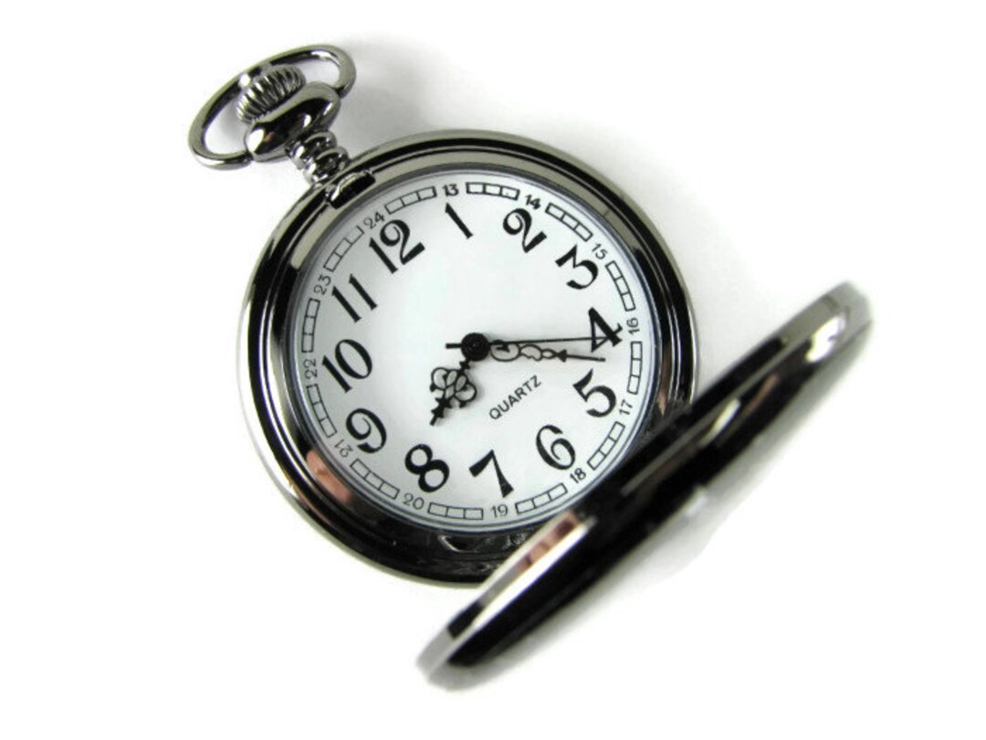 Personalized Pocket Watch Custom Engraved Gloss Black Quartz Etsy