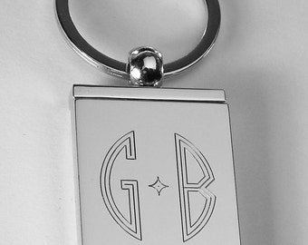 Engraved Photo Locket Keychain Personalized Custom Silver High Polish Flat Rectangular  - Hand Engraved