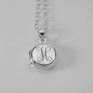 Personalized Sterling Silver Round Locket Petite 1/2 Inch Custom Engraved Hand Engraved image 1