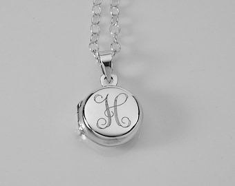 Personalized Sterling Silver Round Locket Petite 1/2 Inch Custom Engraved - Hand Engraved