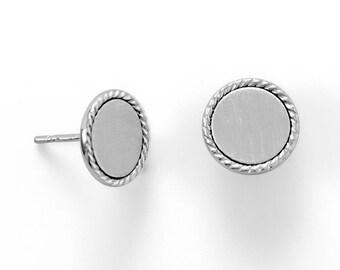 Custom Engraved Monogram Earrings Sterling Silver Personalized Petite Round Disc Post Earrings - Hand Engraved