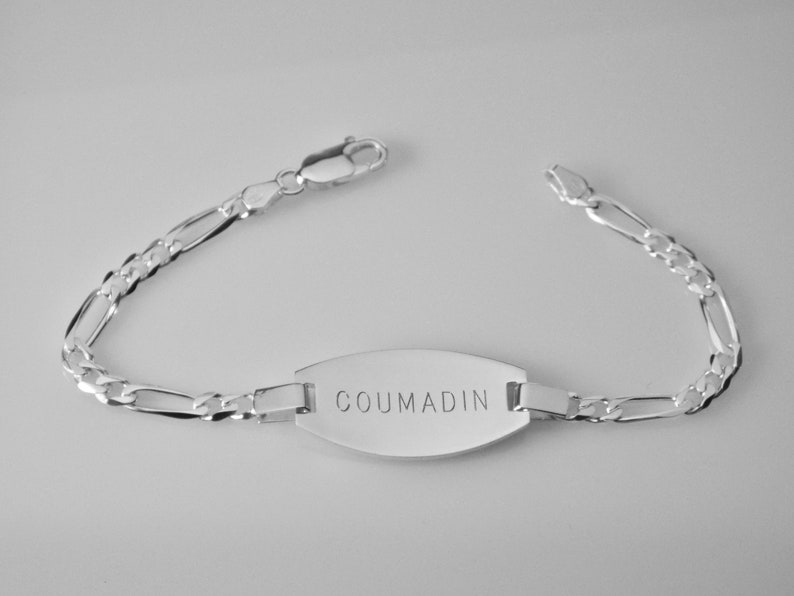 Custom Engraved Personalized Sterling Silver Medic Alert Bracelet 8 Inch Length Hand Engraved