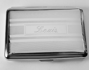 Custom Engraved Cigarette or Business Card Case Personalized Double Sided Linear Design Kings Cigarette Holder  -Hand Engraved