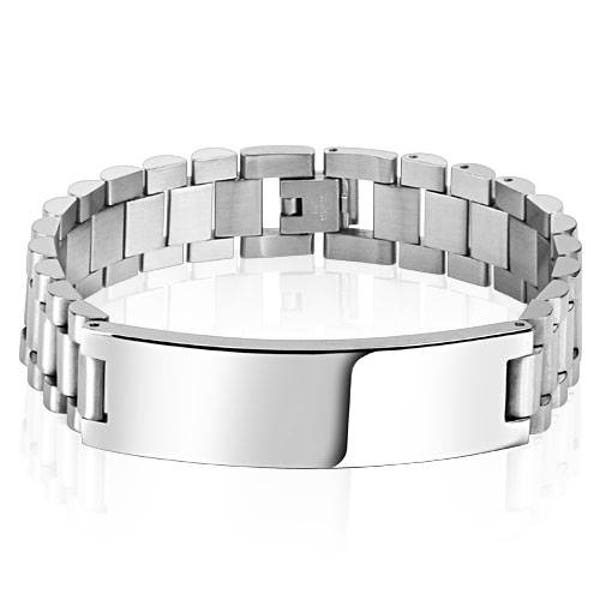 Engraved Designer ID Bracelet Personalized Custom 8.25 Inch Solid Stainless Steel ID Bracelet  - Hand Engraved