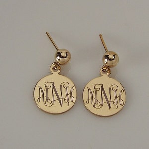 Monogram Earrings Engraved 14K Gold Filled Post Earrings Petite 1/2 Inch Discs - Hand Engraved