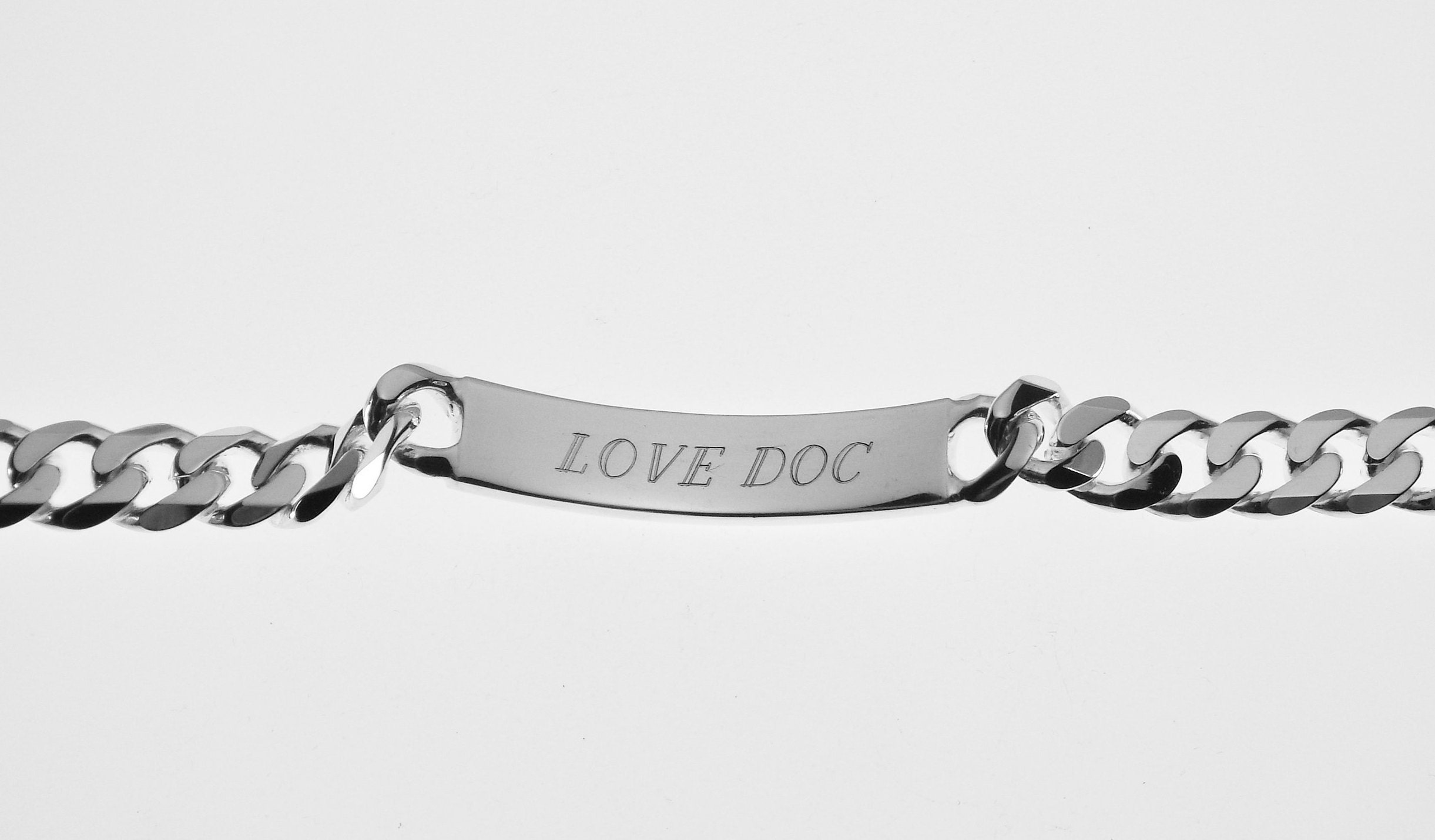 Custom Engraved ID Bracelet Sterling Silver 8 Inch Length Custom Engraved ID Bracelet Sterling Silver 8 Inch Length