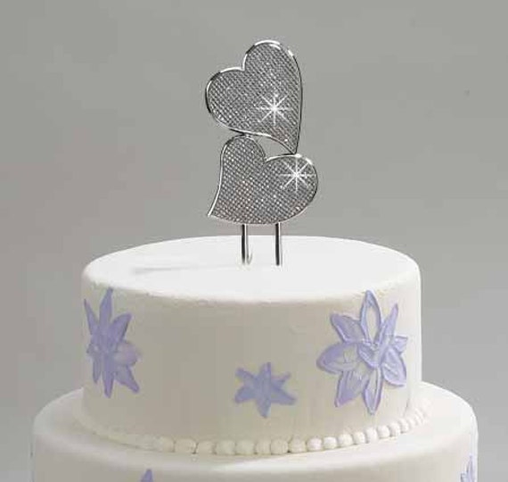 Nivofu 2PCS Double Heart Wedding Cake Topper,Crystal Double  Sparkling Double Hearts Cake Topper display picture 1