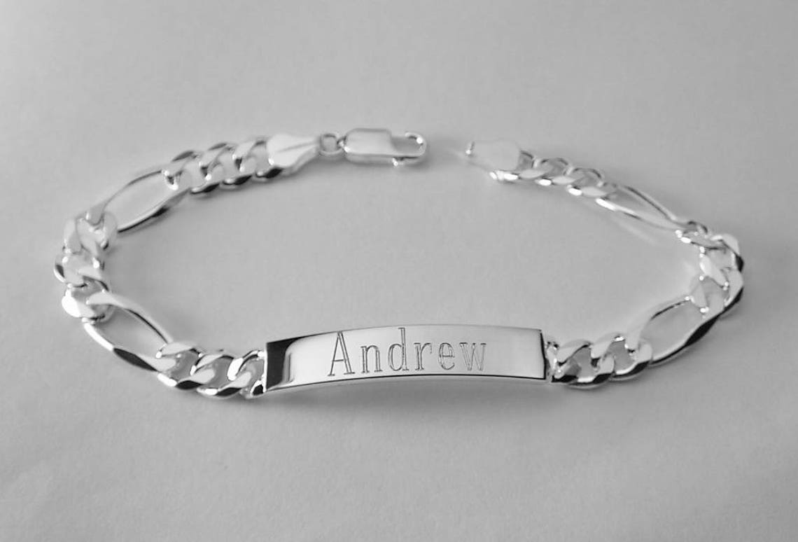 Custom Engraved ID Bracelet Sterling Silver 7 Inch Length Etsy