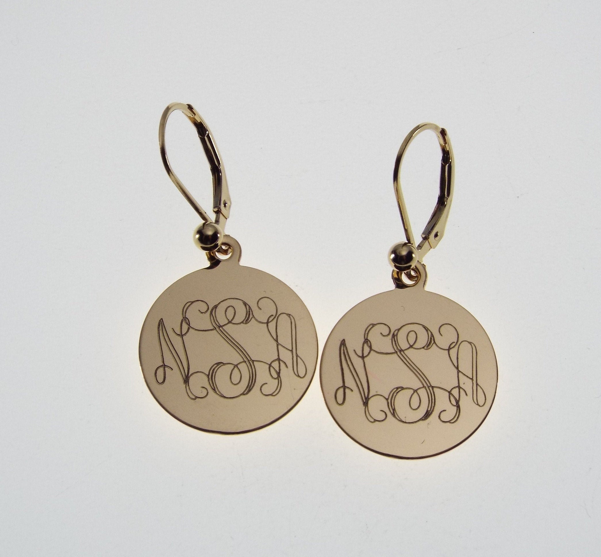 Monogram Earrings Personalized Gold 