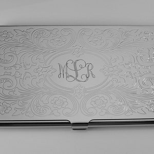 Business Card Case Custom Engraved Personalized Scroll Design Business Card Case  -Hand Engraved