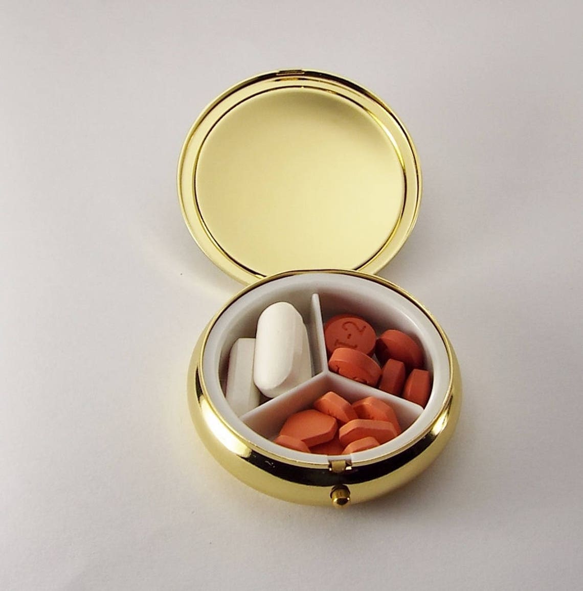 Engraved Personalized Pill Box Two Tone Round Three Etsy