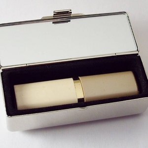 Engraved Lipstick Case Personalized Custom Single Lipstick Case with Mirror Two Tone Silver with Gold Top  - Hand Engraved