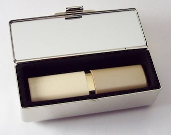 Engraved Lipstick Case Personalized Custom Single Lipstick Case with Mirror Two Tone Silver with Gold Top  - Hand Engraved