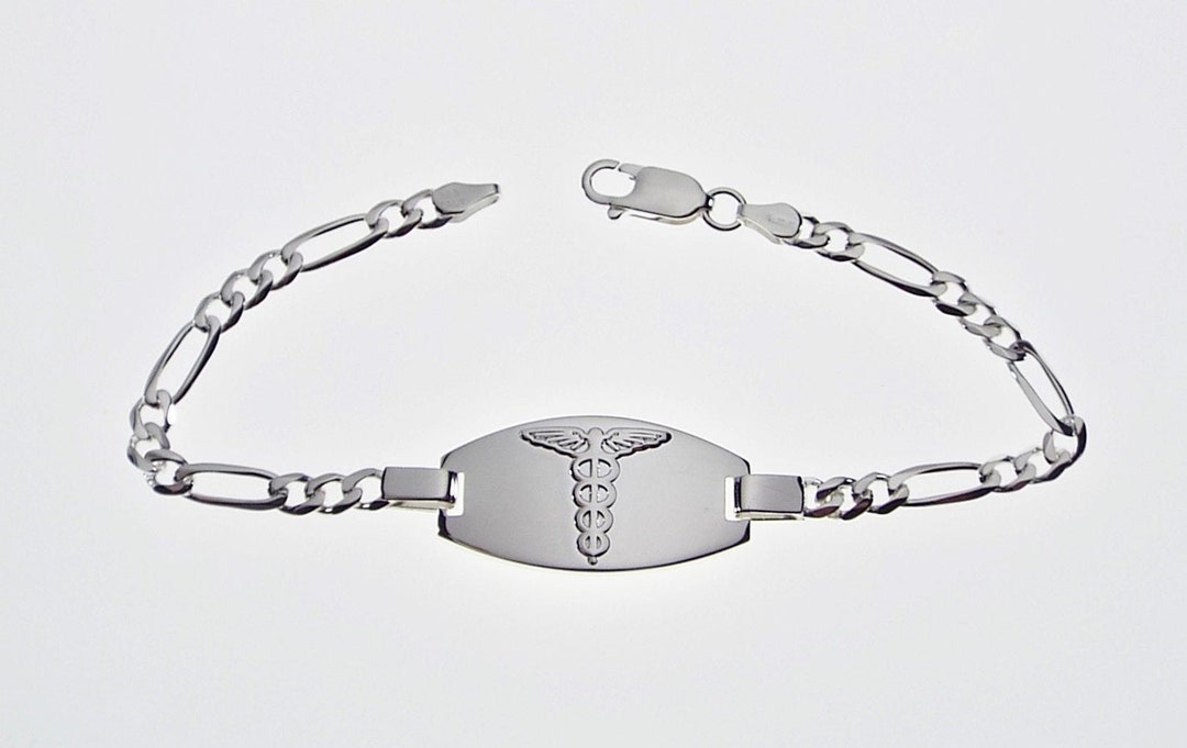 Custom Engraved Personalized Sterling Silver Medic Alert Bracelet 7.5 ...