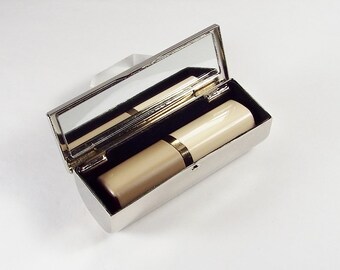 Lipstick Case Custom Engraved Personalized Nickel Plated Lipstick Case with Mirror - Hand Engraved