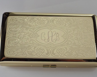 Personalized Golden 120s Cigarette Case Double Sided with Scroll Design Custom Engraved  -Hand Engraved