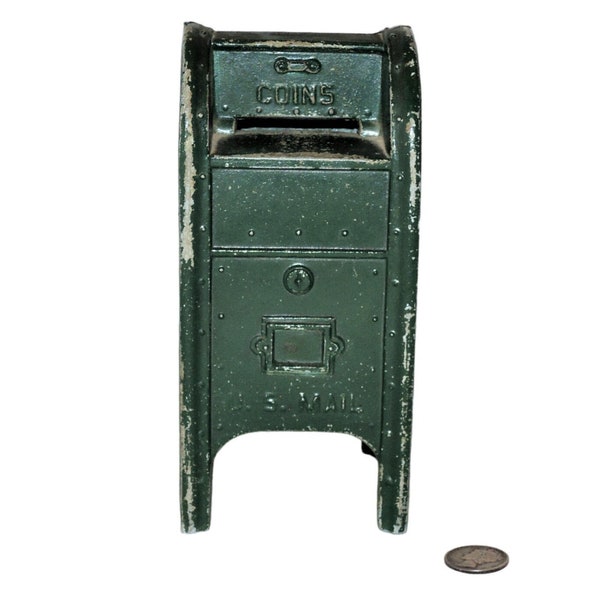 Vintage Cast Metal, Miniature US Mailbox, Coin Bank